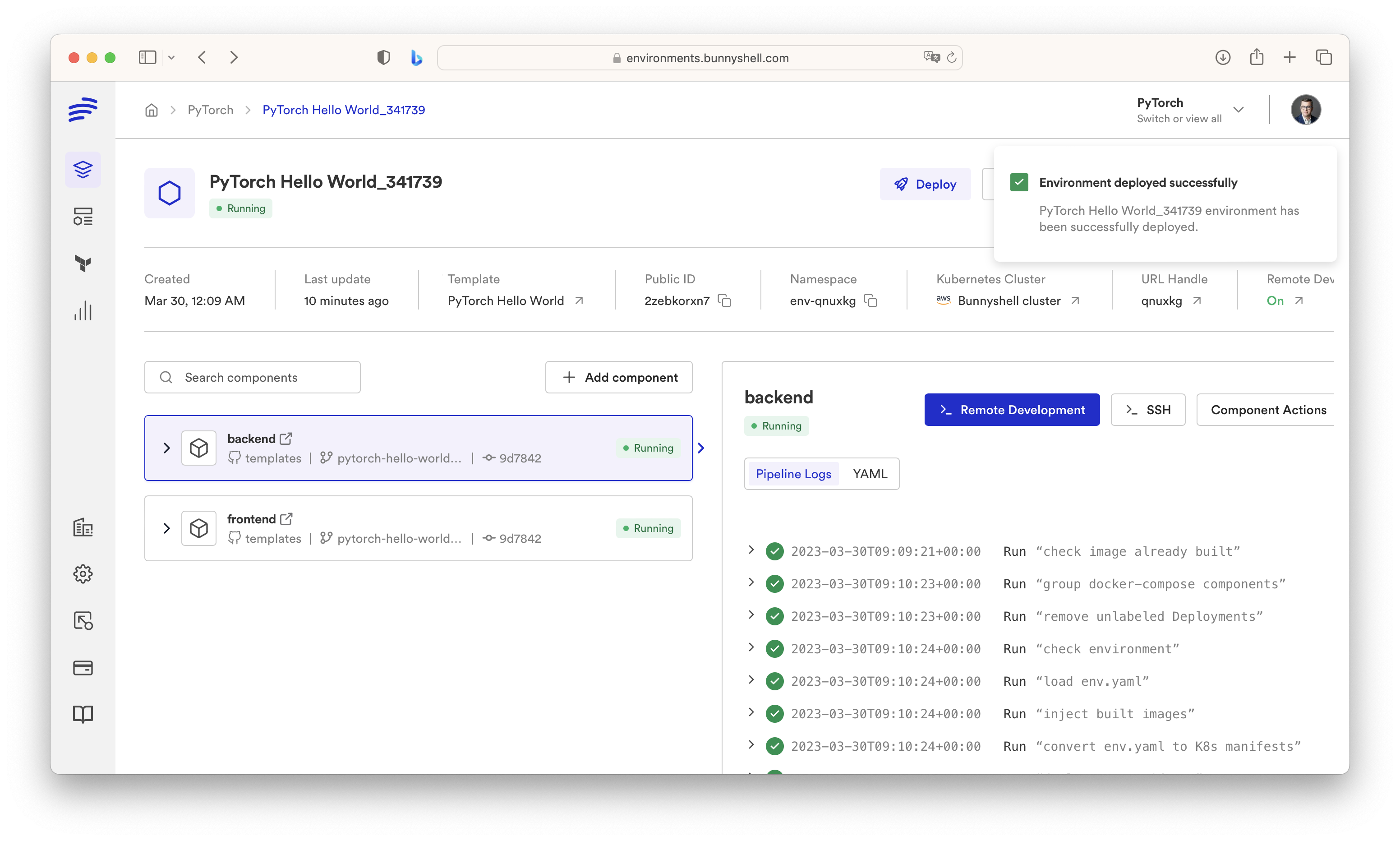 Implementar entorno Pytorch en 2 min. - Lanza el proyecto AI con Pytorch a través de Bunnyshell media 3