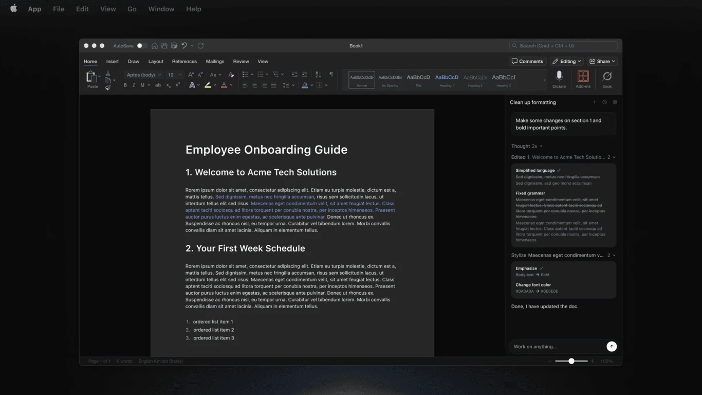 Grok by SpaceXAI for Word screenshot 2