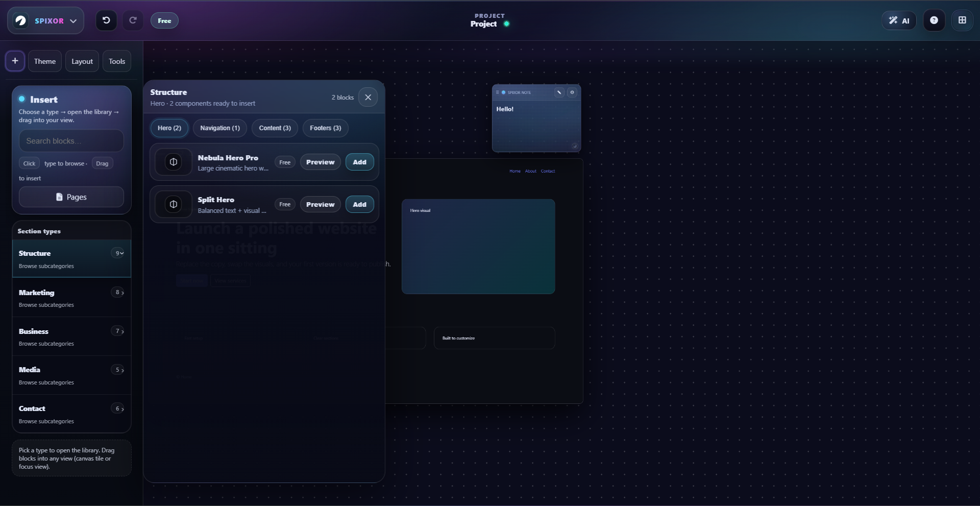 Spixor: Your new no code website builder gallery image