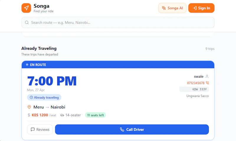 Songa Ride Booking App screenshot 4