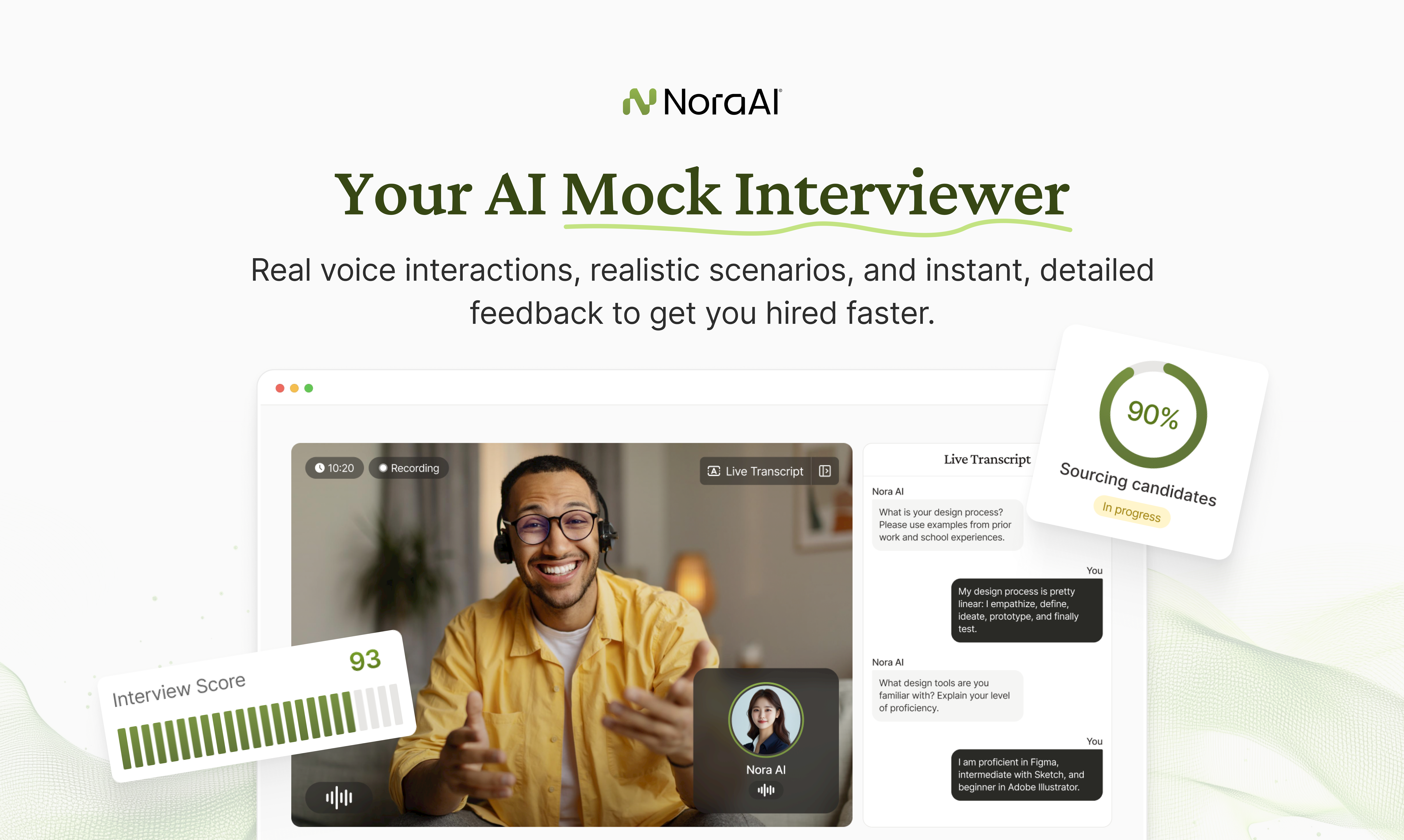 Nora AI - Main product screenshot demonstrating key features and user interface