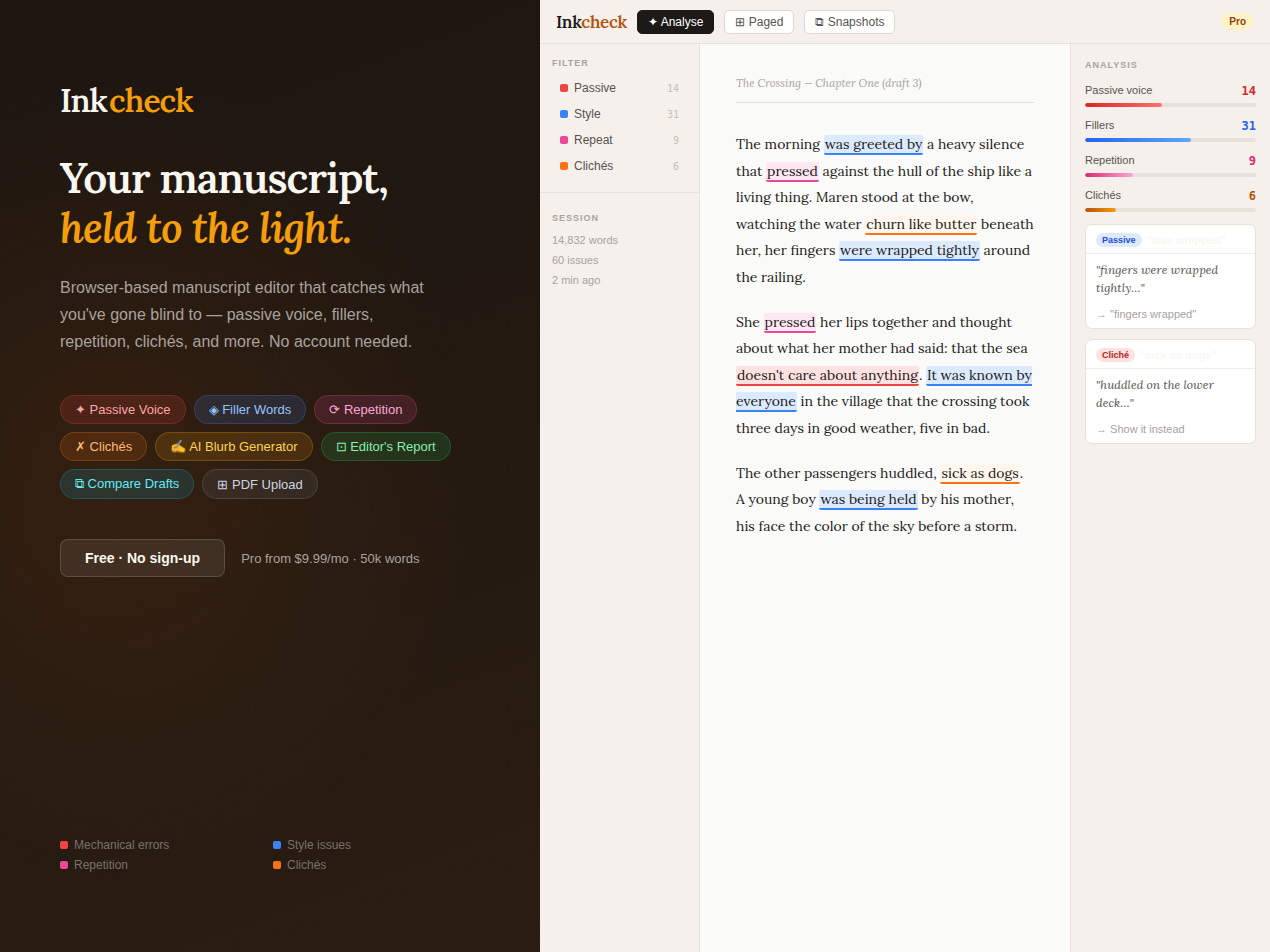InkCheck - Main product screenshot demonstrating key features and user interface