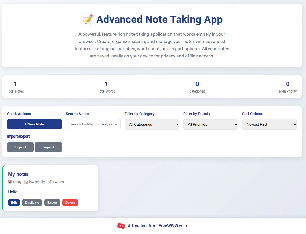 FreeWWW Note Taking App gallery image