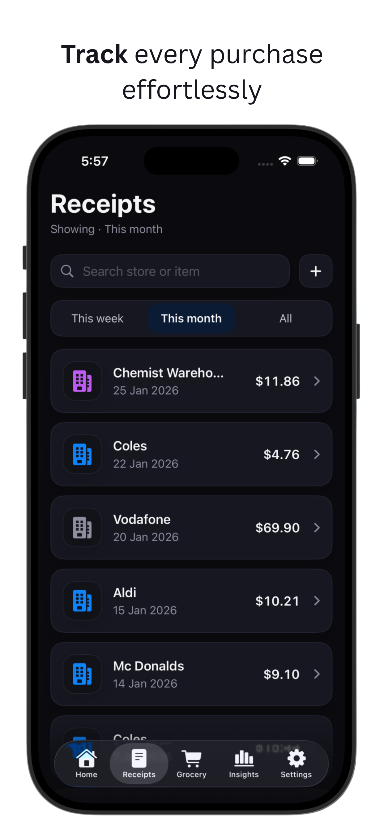 Receiptr - Main product screenshot demonstrating key features and user interface