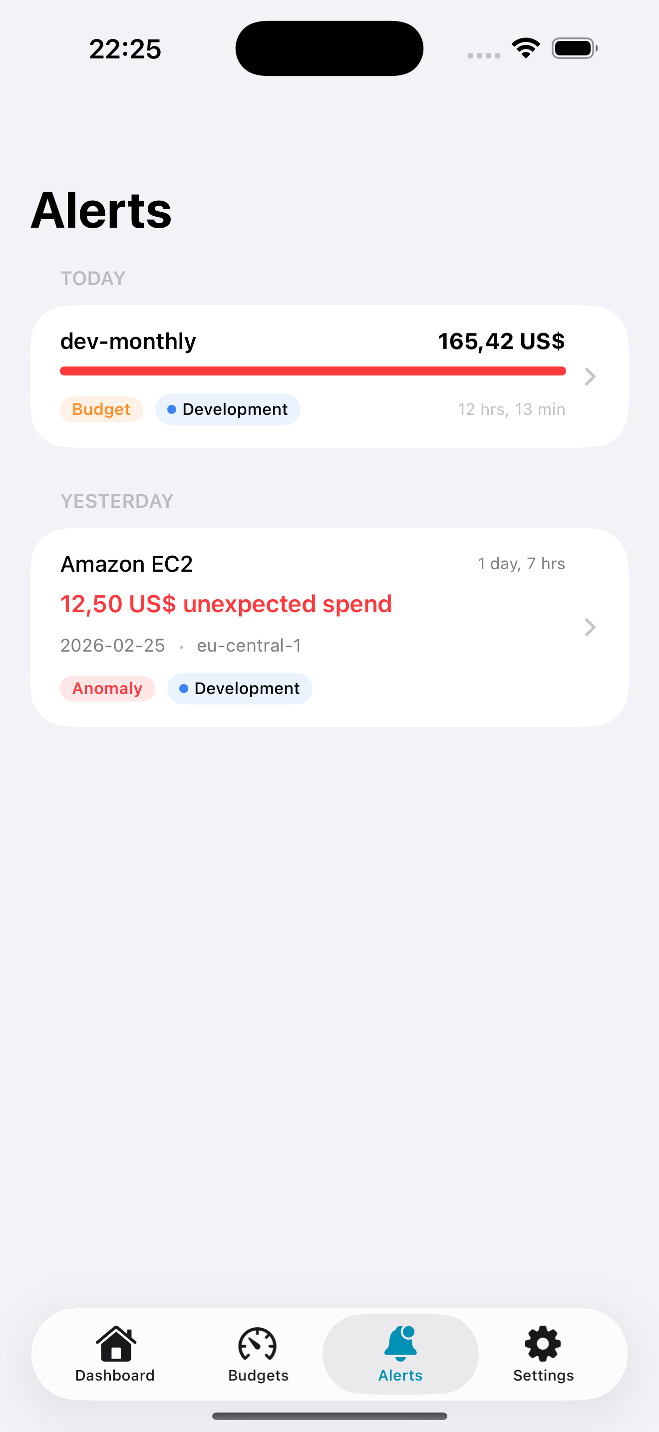 CostPulse — AWS Cost Monitoring for iOS - Screenshot 3 showing product features and functionality
