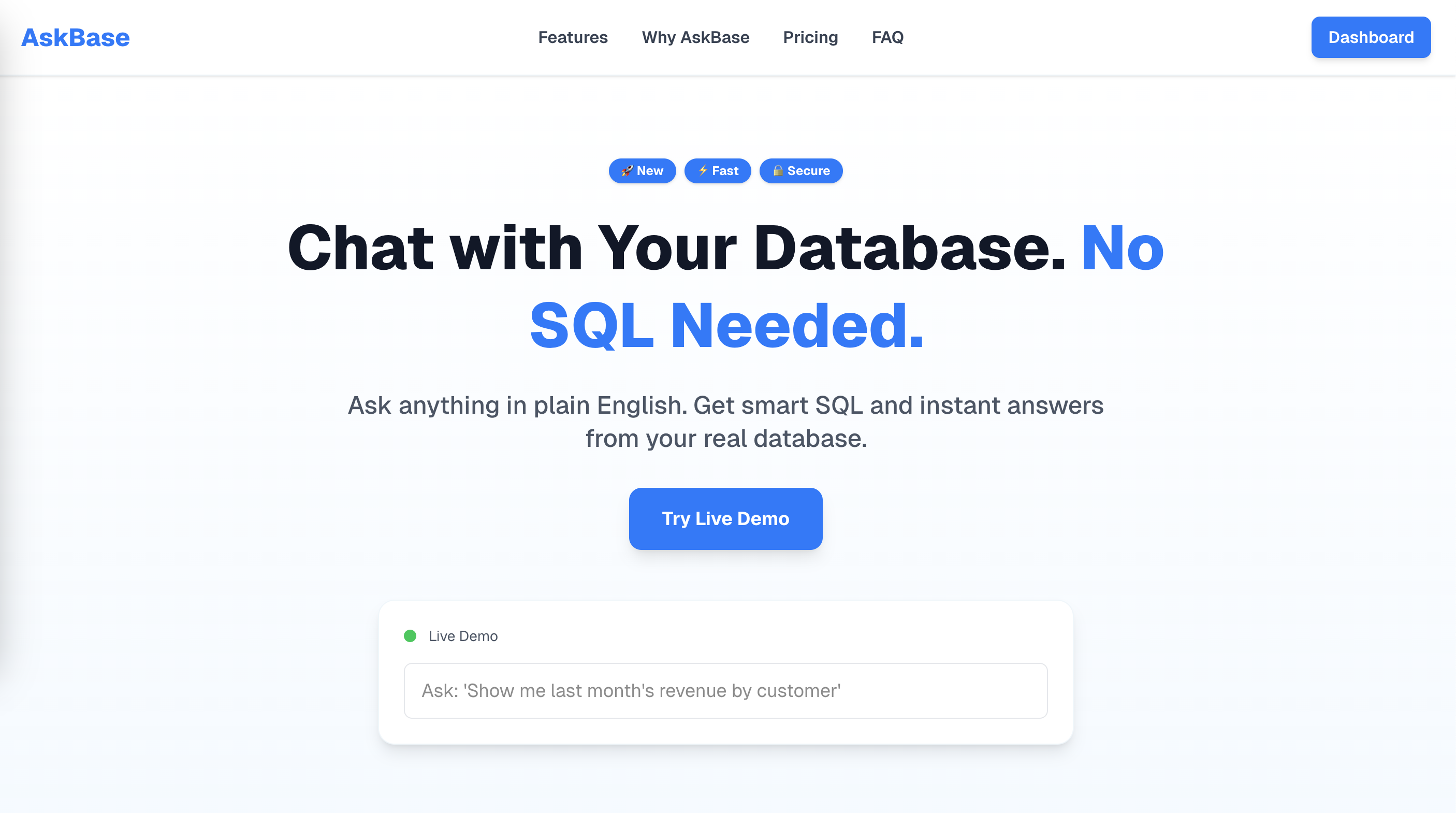 AskBase  -  AI驅動的SQL助手 - 用簡單的英語提出問題，獲取真正的SQL查詢。 media 1