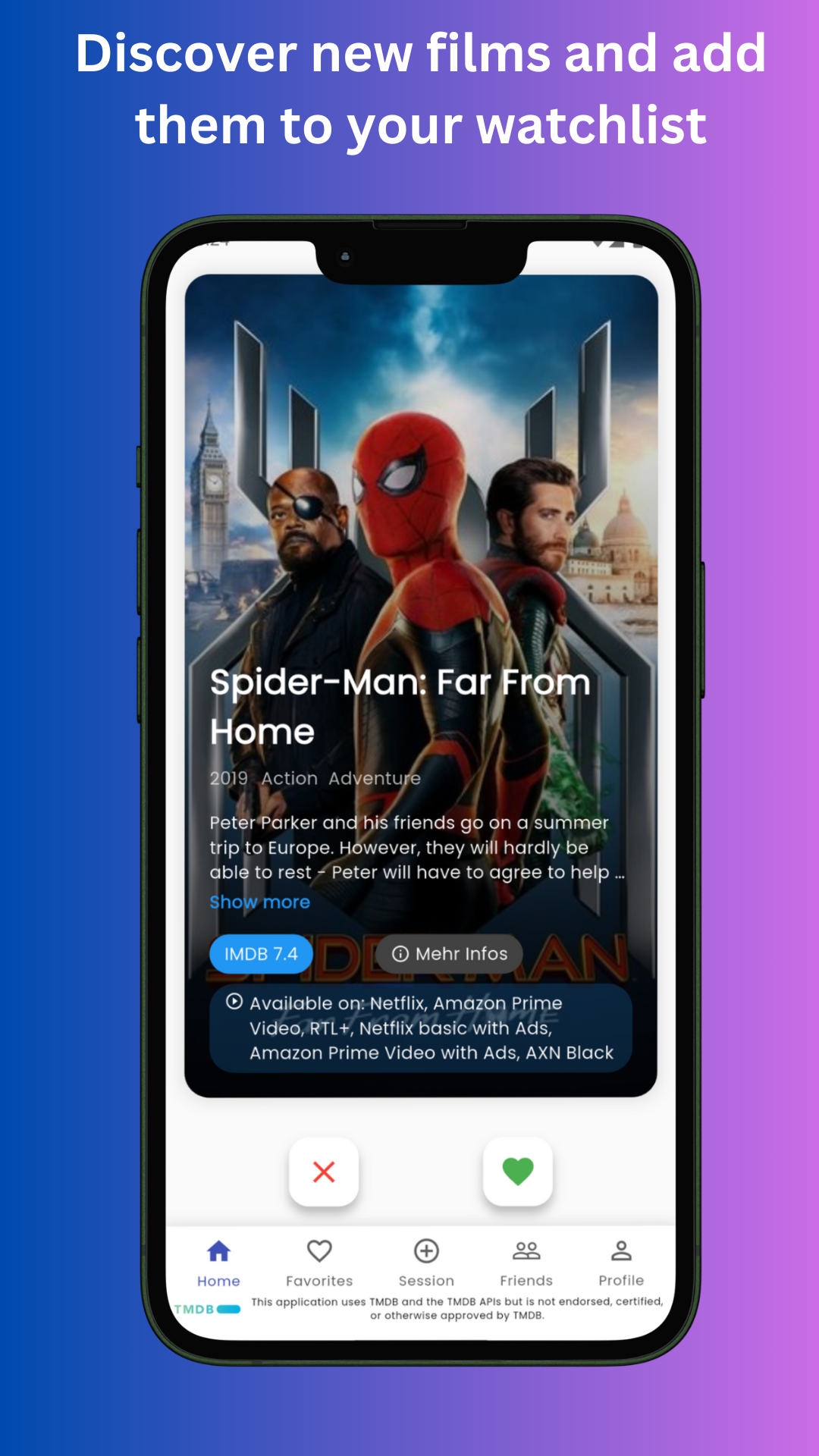 Uhr App - Zunder für Filme, alleine oder mit Freunden wischen Medien 1