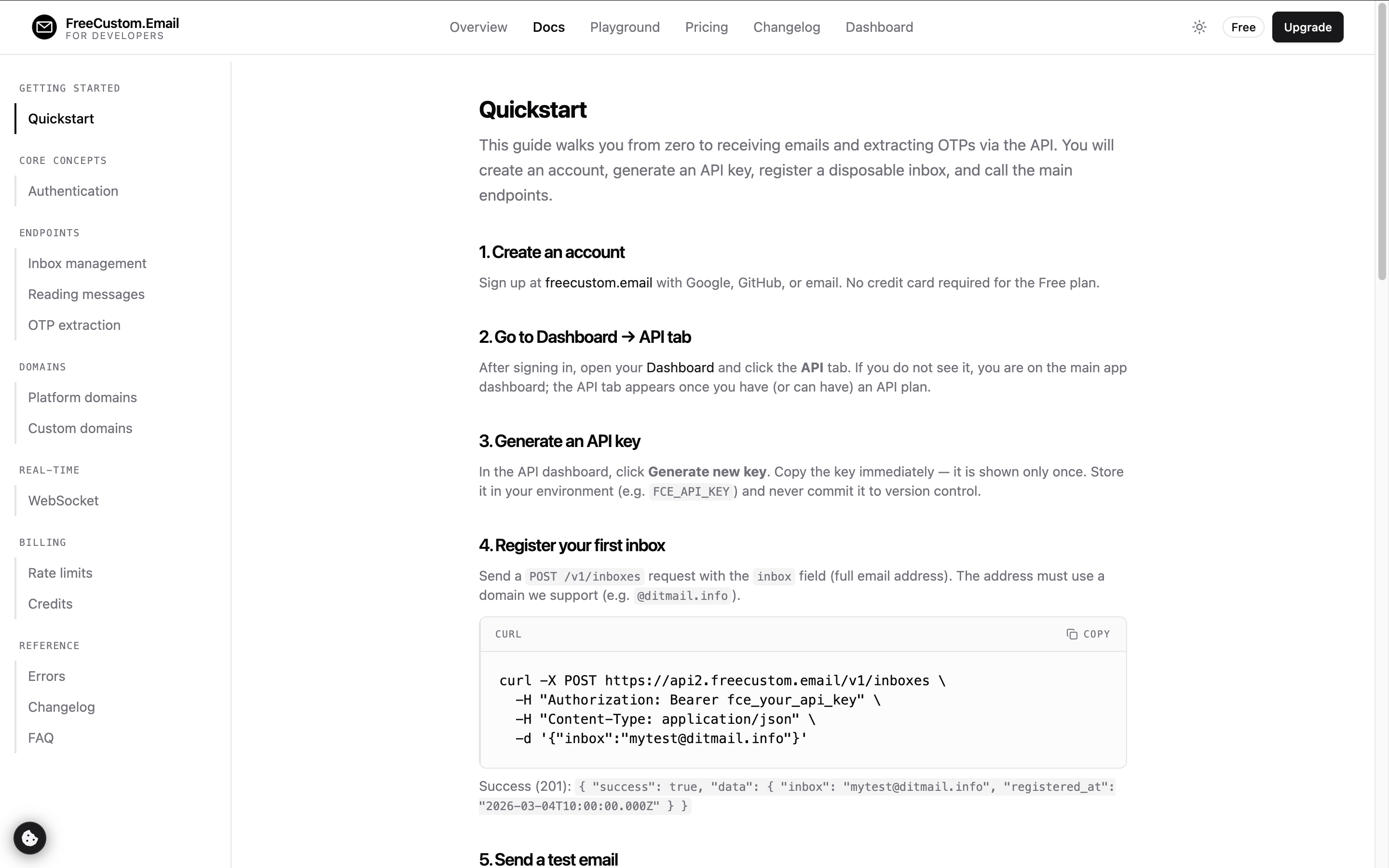 FCE — Disposable Inbox API for OTPs - Screenshot 3 showing product features and functionality