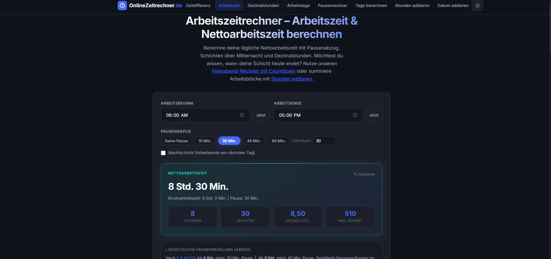 OnlineZeitrechner.de gallery image