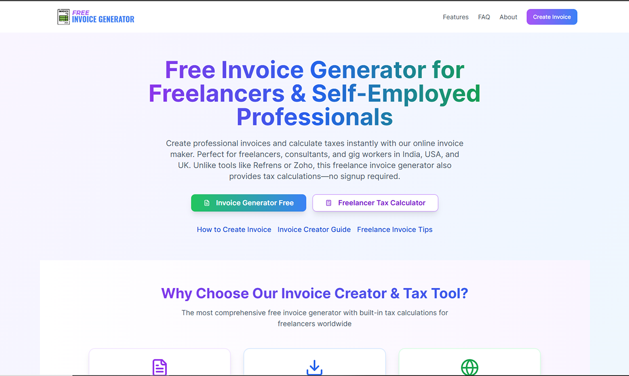 Crear facturas profesionales en línea gratis - Generador de facturas gratuito y calculadora de impuestos para trabajadores independientes media 1