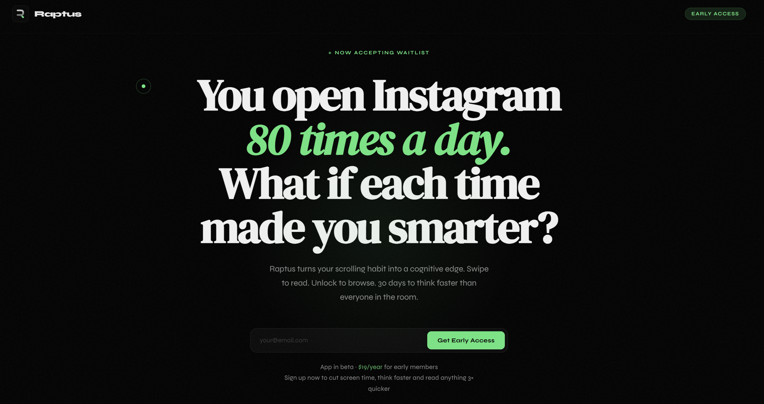Raptus - Earn Your Scroll Time - Main product screenshot demonstrating key features and user interface