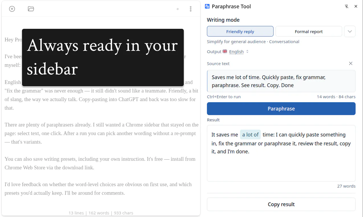 Paraphrase Tool chrome extension gallery image