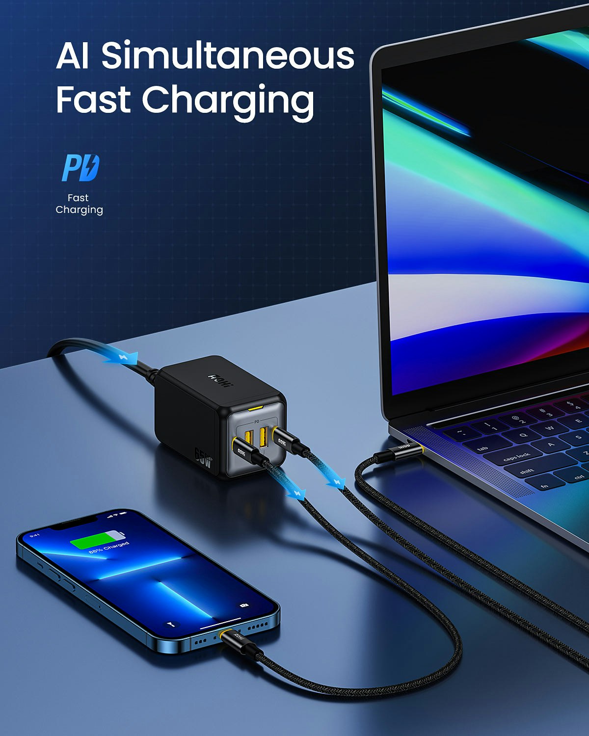 Media AOHI 65W Desktop Charger dengan 4 port 7