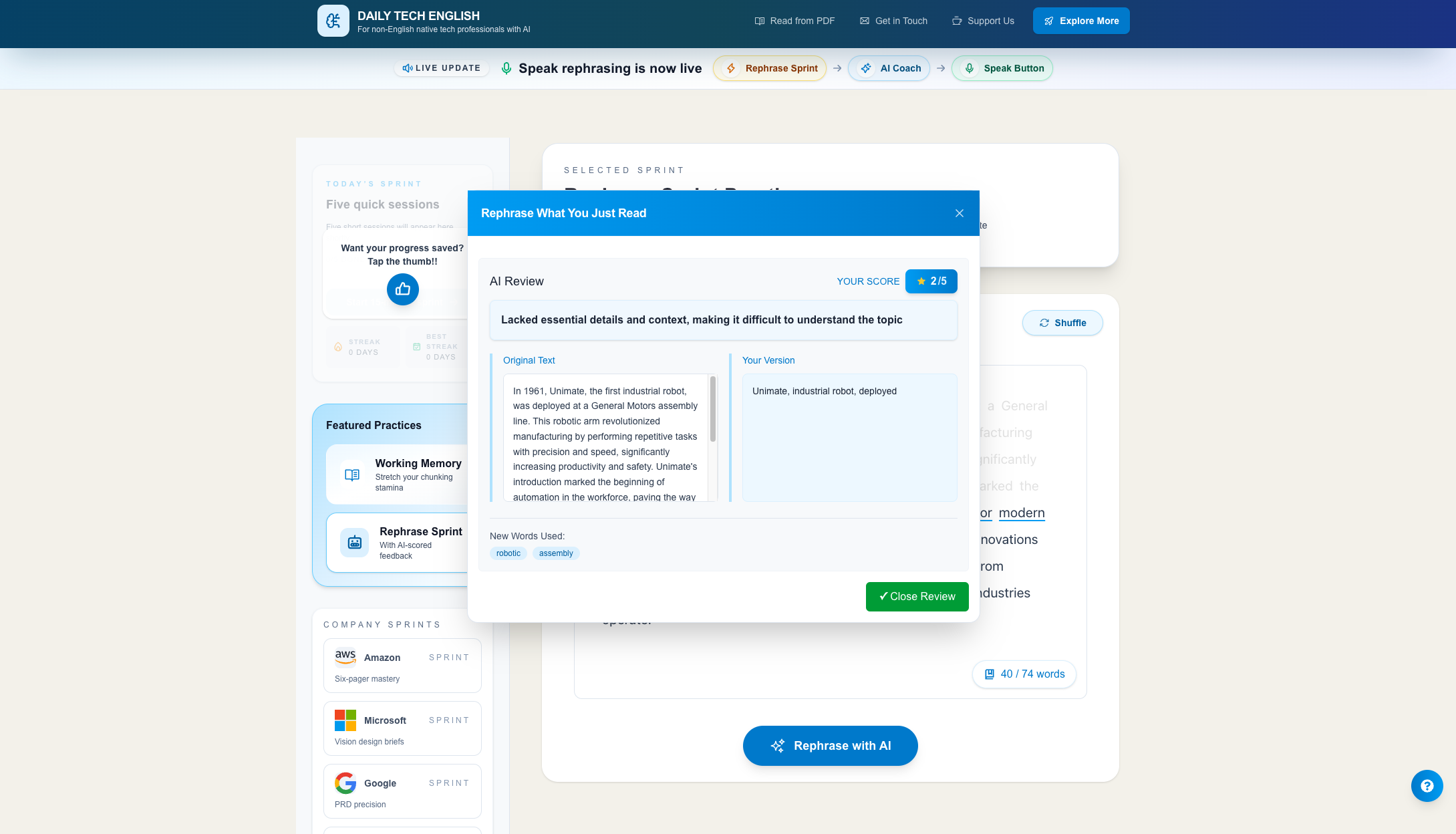 Daily Reading English Practice + Free AI - Screenshot 3 showing product features and functionality