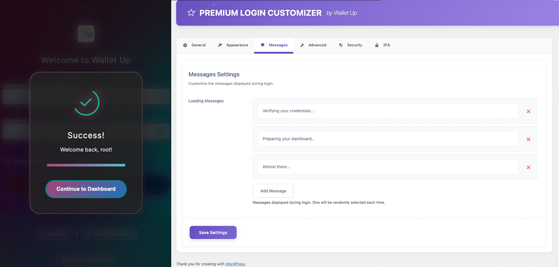 WalletUp Login Customizer gallery image