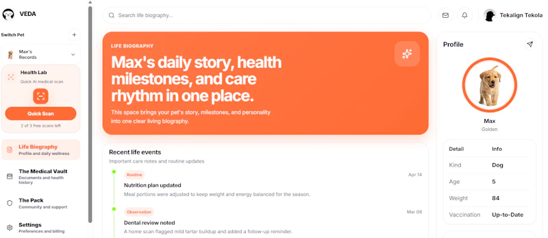 VEDA: AI Pet Health Scan & Biography. screenshot 2