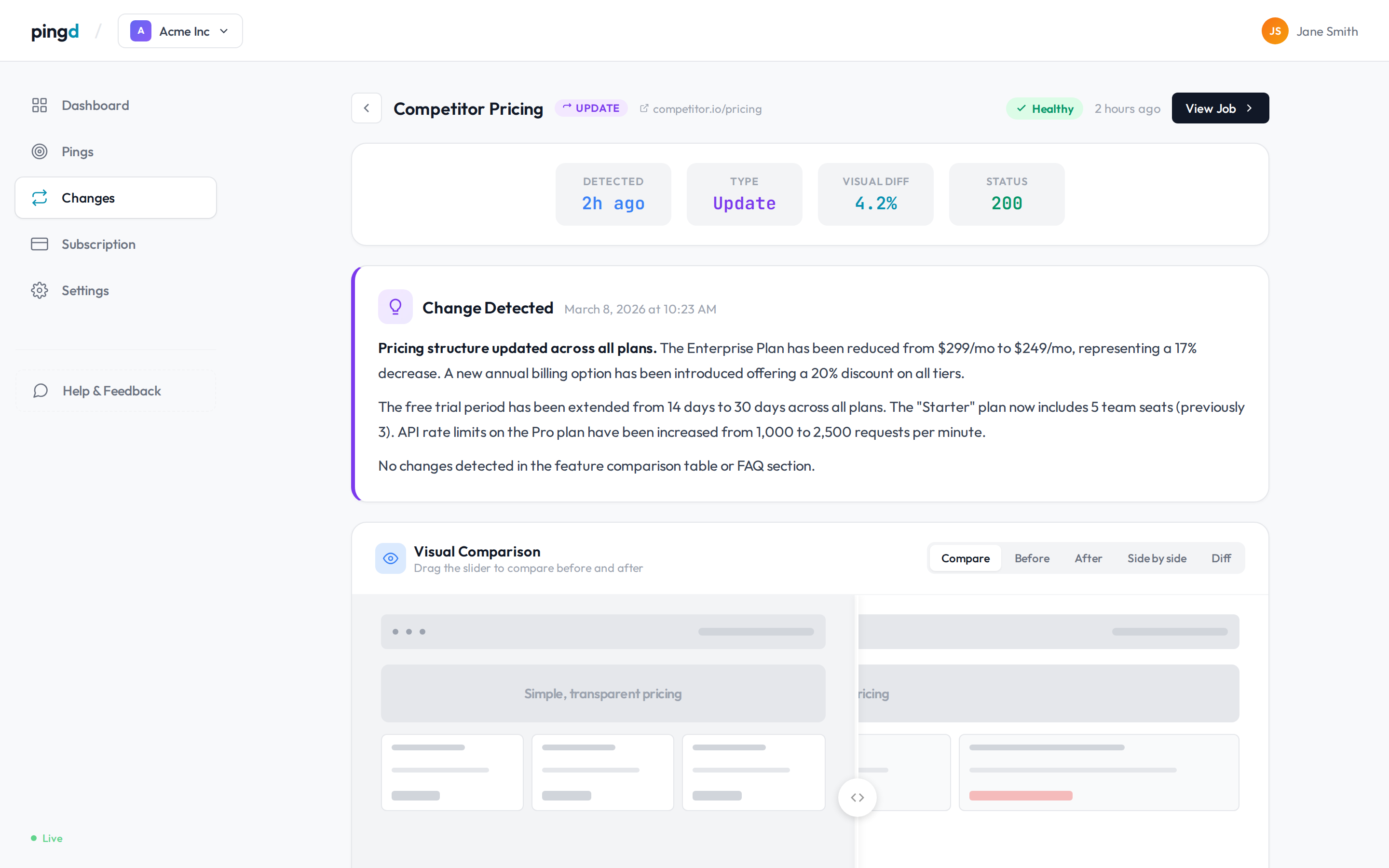 pingd - Main product screenshot demonstrating key features and user interface