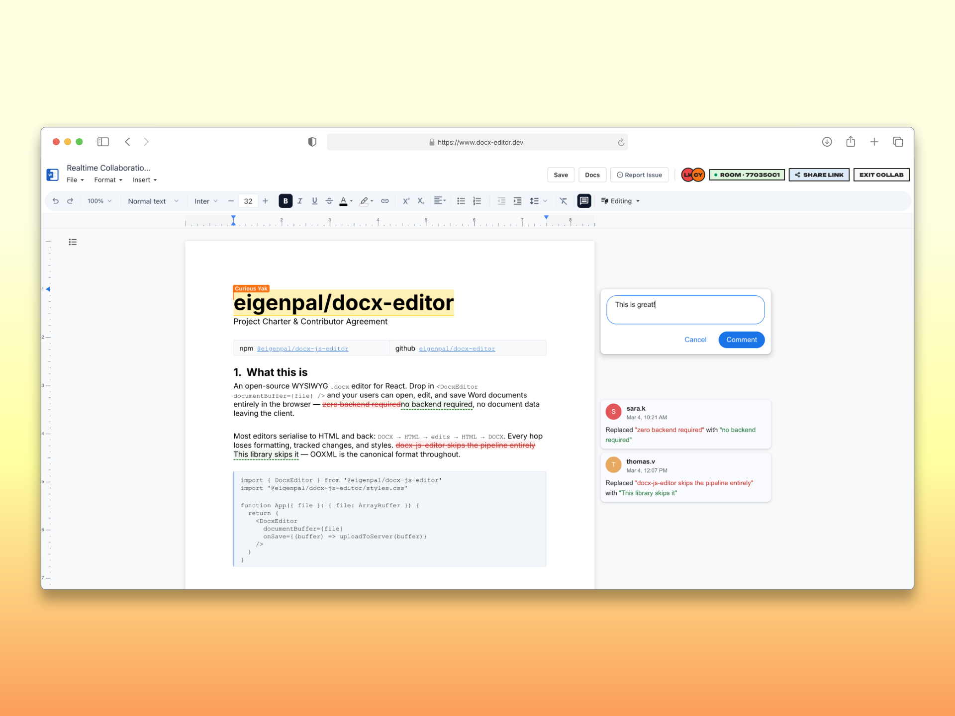 Open-source DOCX Editor gallery image