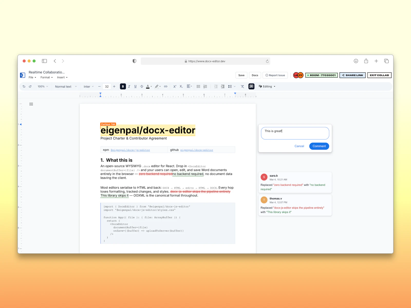 Open-source DOCX Editor screenshot 1