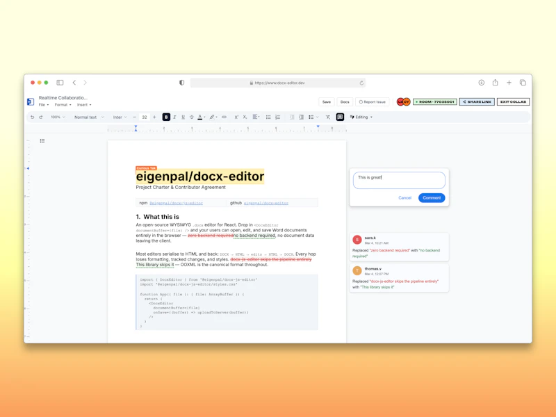Open-source DOCX Editor screenshot 1