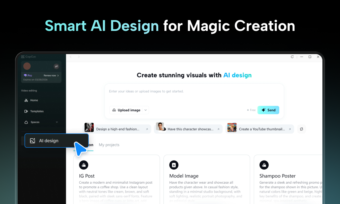 AI Design by CapCut - Main screenshot showing features and interface