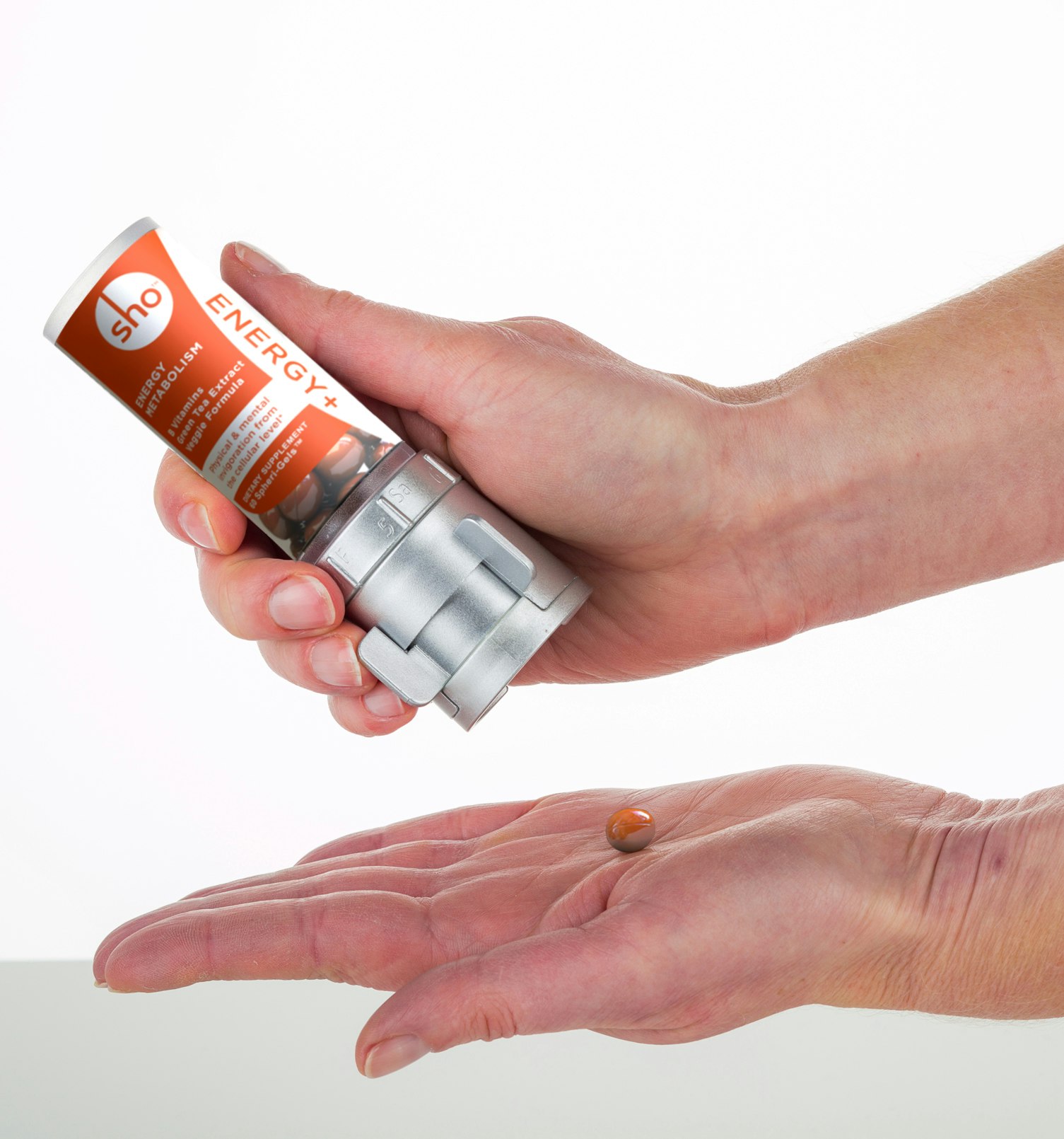 shoENERGY+ Vegetarian Spheri-Gels in a Portable Dispenser