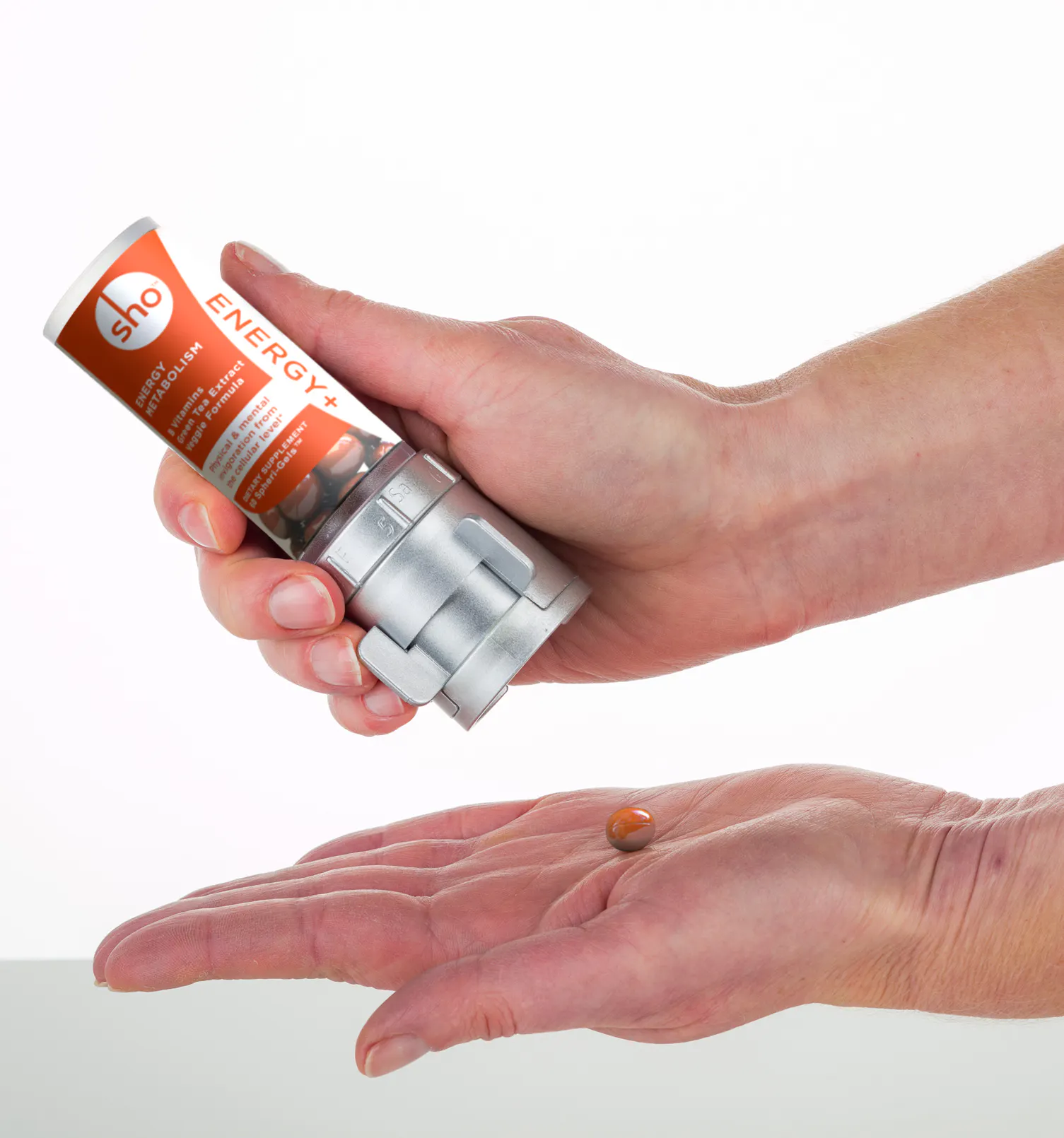 shoENERGY+ Vegetarian Spheri-Gels in a Portable Dispenser