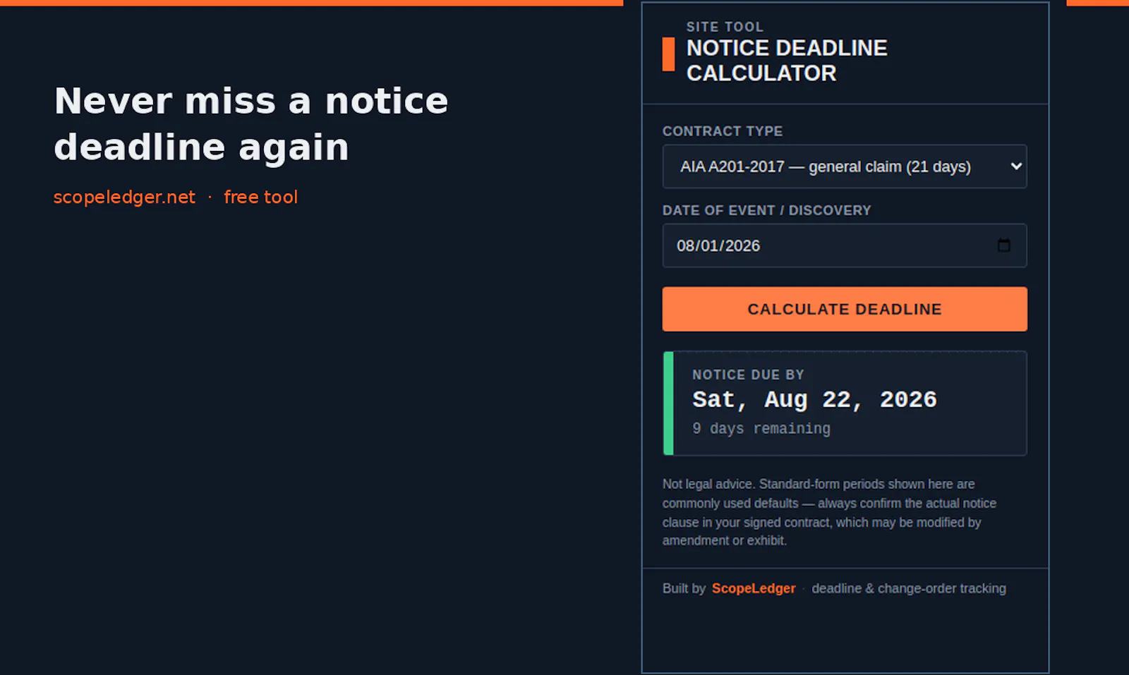 Notice Deadline Calculator screenshot 2