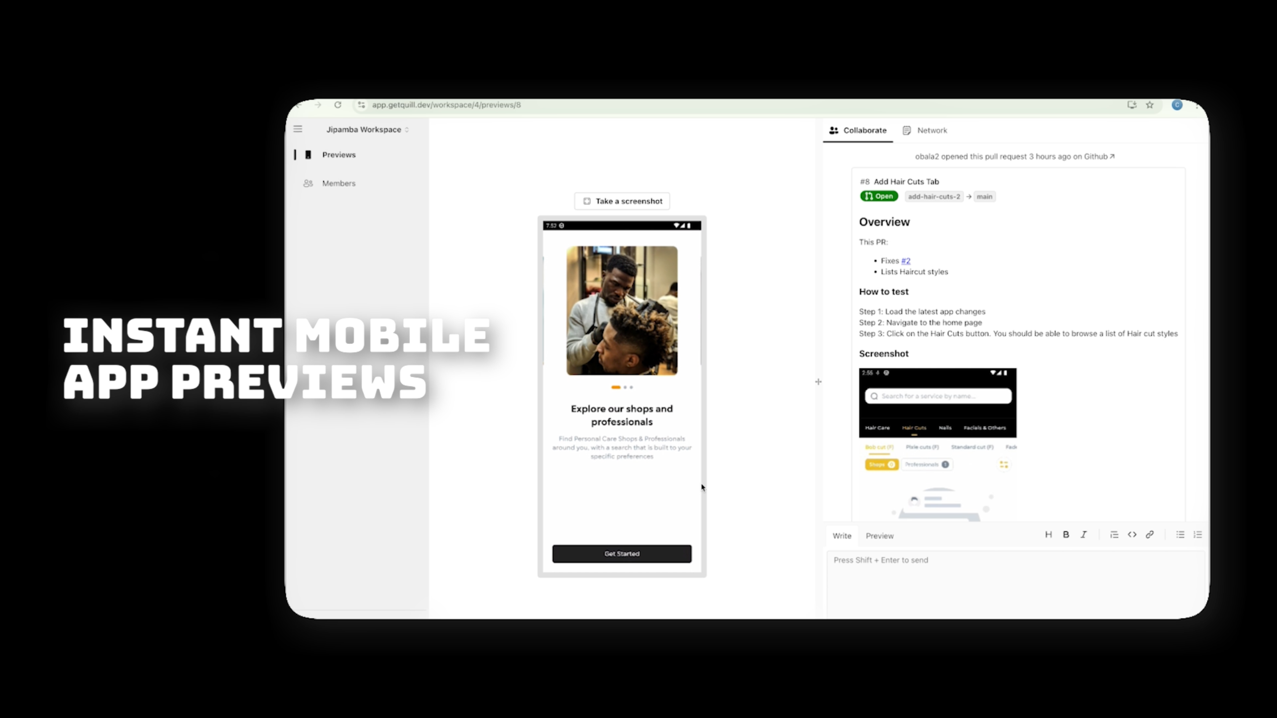 Quill Dev Tools - Предварительные просмотры мобильных приложений и мобильные тесты без кодов медиа 2