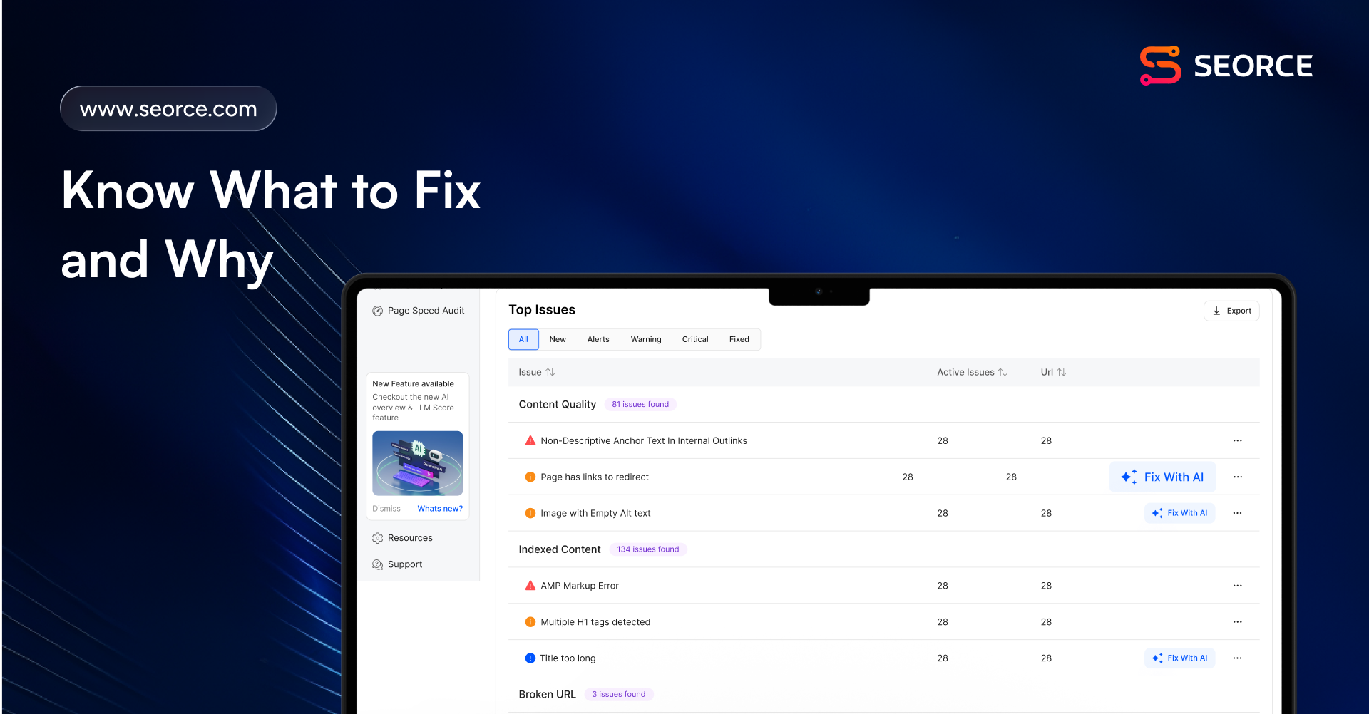 SEORCE - Screenshot 3 showing product features and functionality