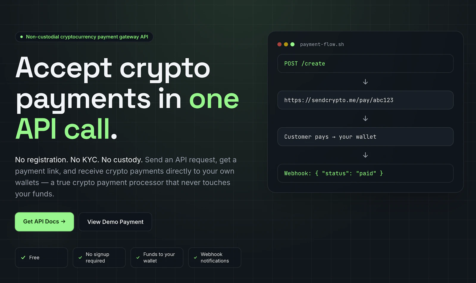 SendCrypto — 1-click API crypto gateway screenshot 1