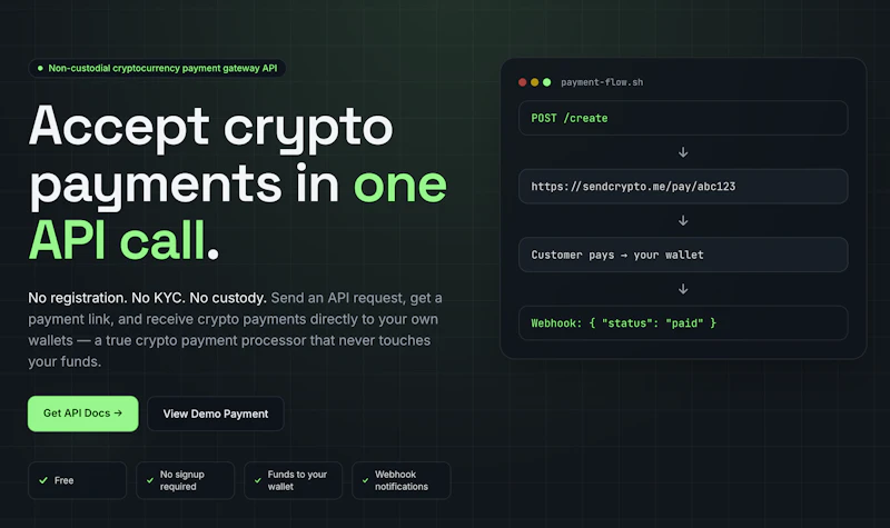 SendCrypto — 1-click API crypto gateway screenshot 1