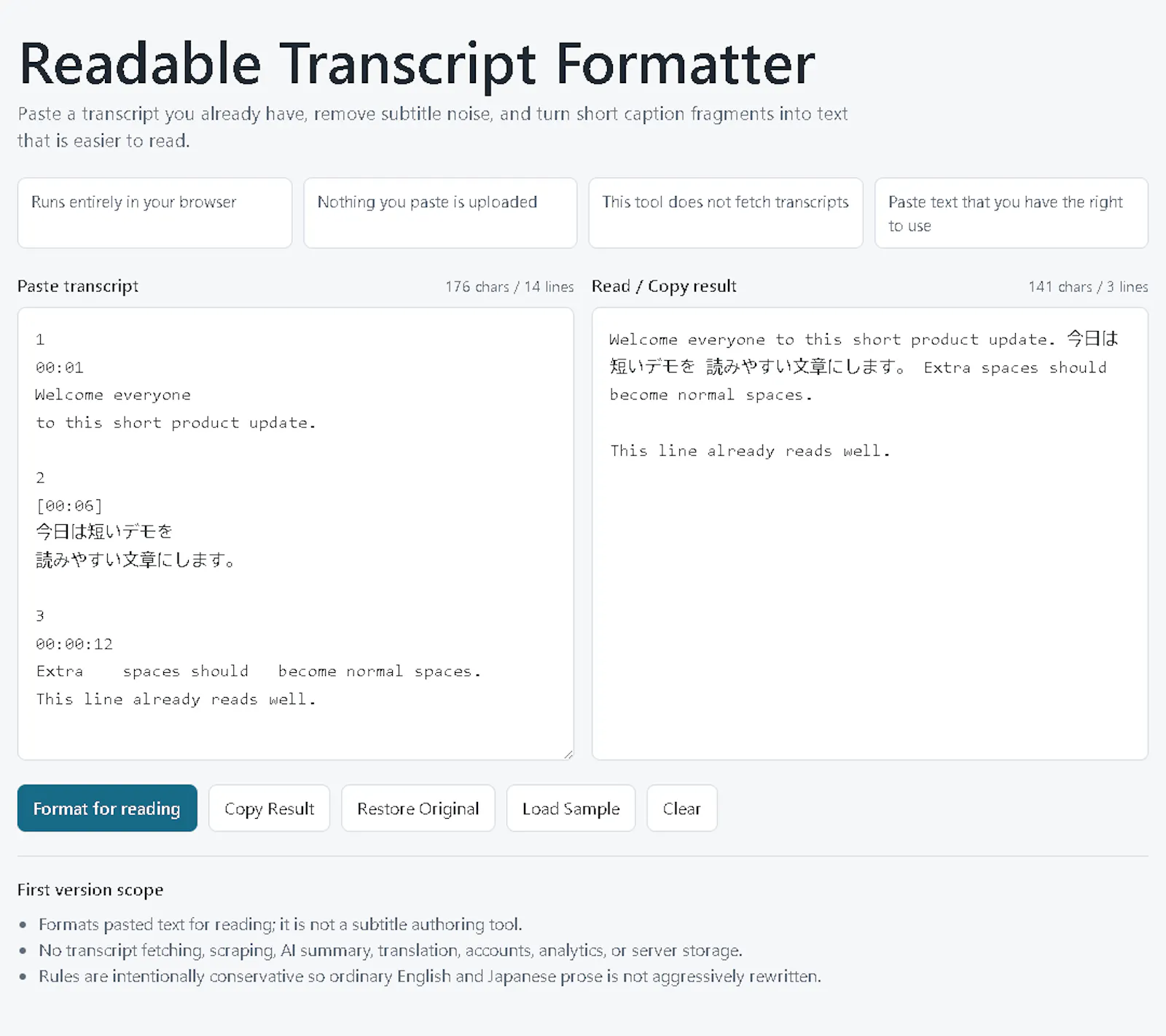Readable Transcript Formatter screenshot 1