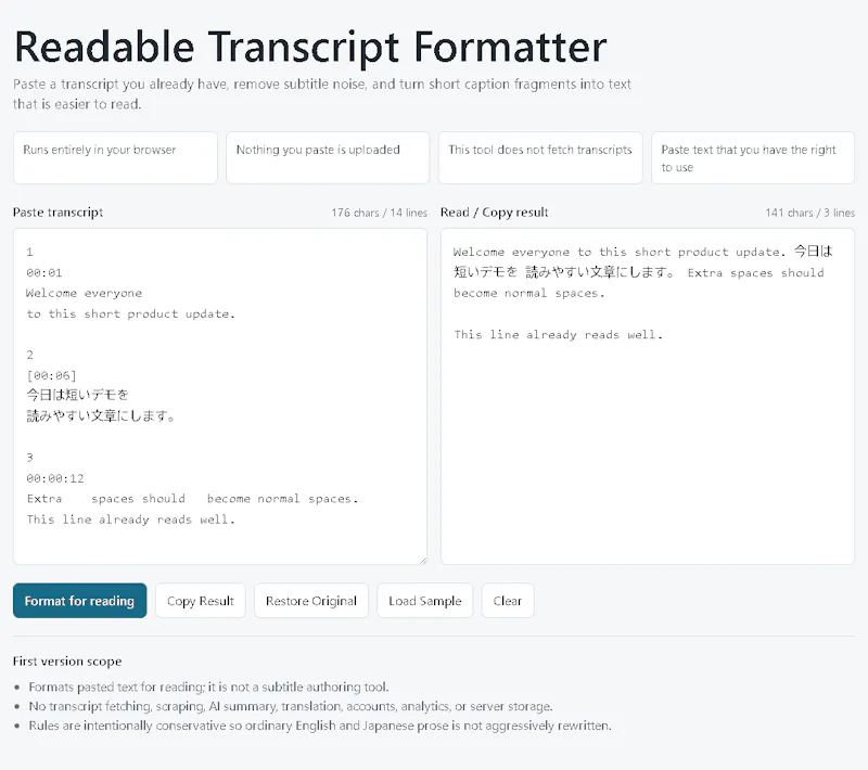 Readable Transcript Formatter screenshot 1