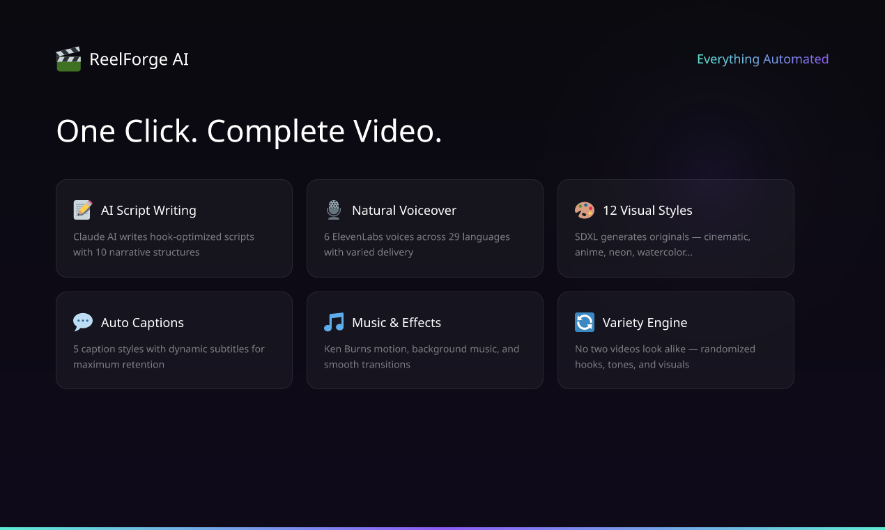 ReelForgeAI - Screenshot 2 showing product features and functionality