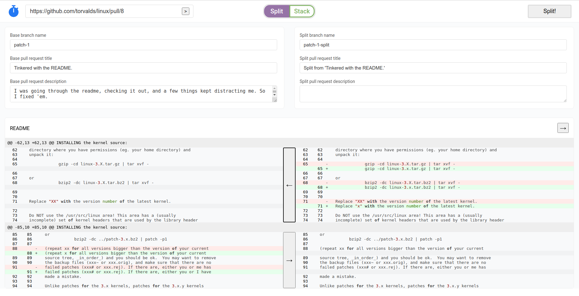 PR Split en stapel voor GitHub - Een schone gebruikersinterface voor het splitsen van grote trekverzoeken. media 1