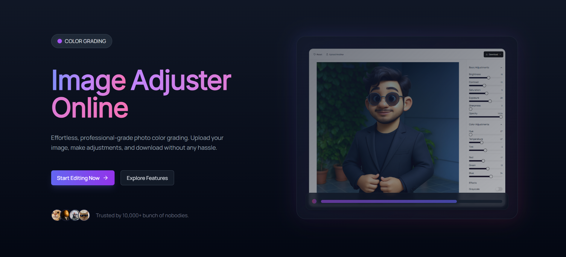 รูปภาพ adjuster ออนไลน์ - การปรับภาพอย่างรวดเร็วไม่มีการลงทะเบียนไม่มีความยุ่งเหยิง media 1
