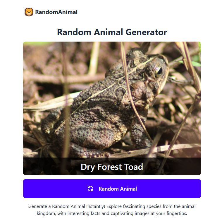 Mídia 1 de Animal randon - Gerar um animal aleatório e explorar espécies de reino animal