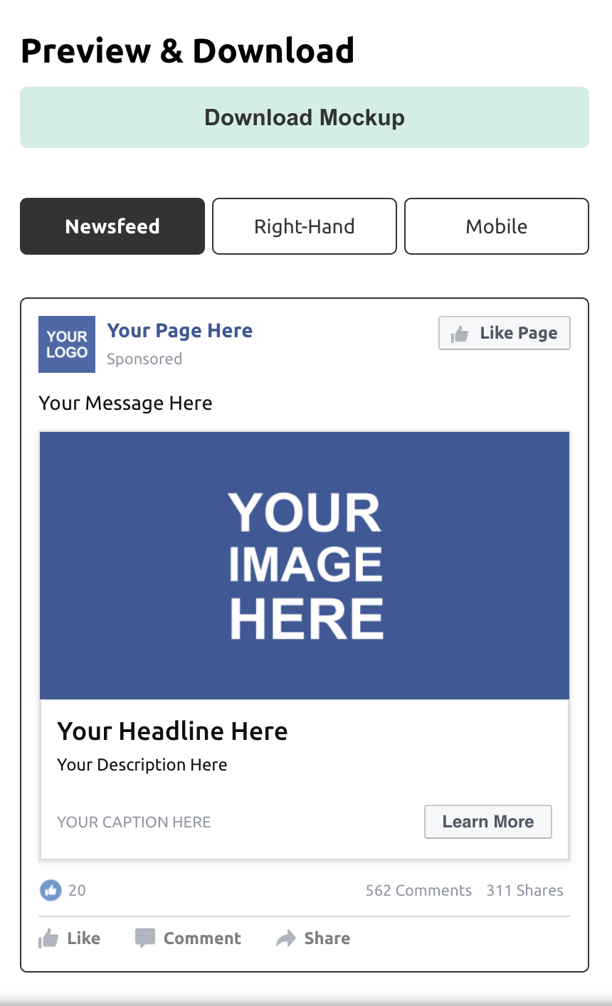 Gerador de maquete de anúncios do Facebook