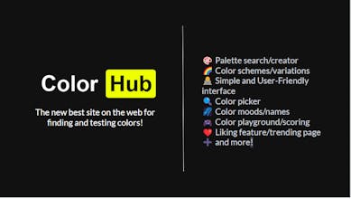 幅広い鮮やかな色を特徴とする ColorHub Web サイトのインターフェイス