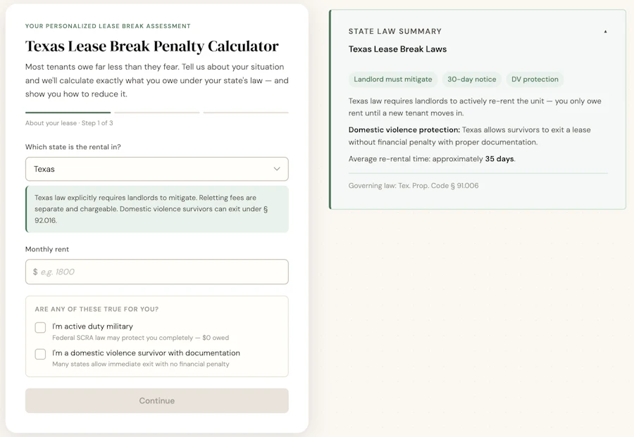 Lease Break Penalty Calculator features