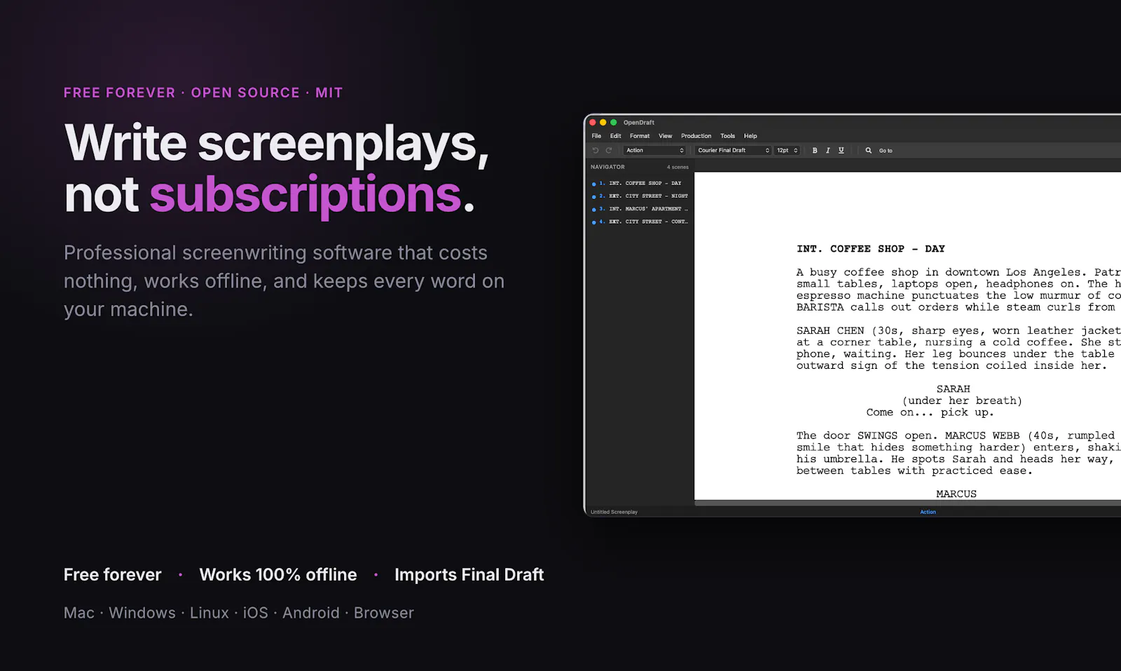 OpenDraft — Free Screenwriting Software screenshot 7