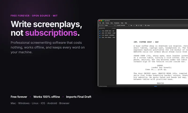 OpenDraft — Free Screenwriting Software screenshot 7