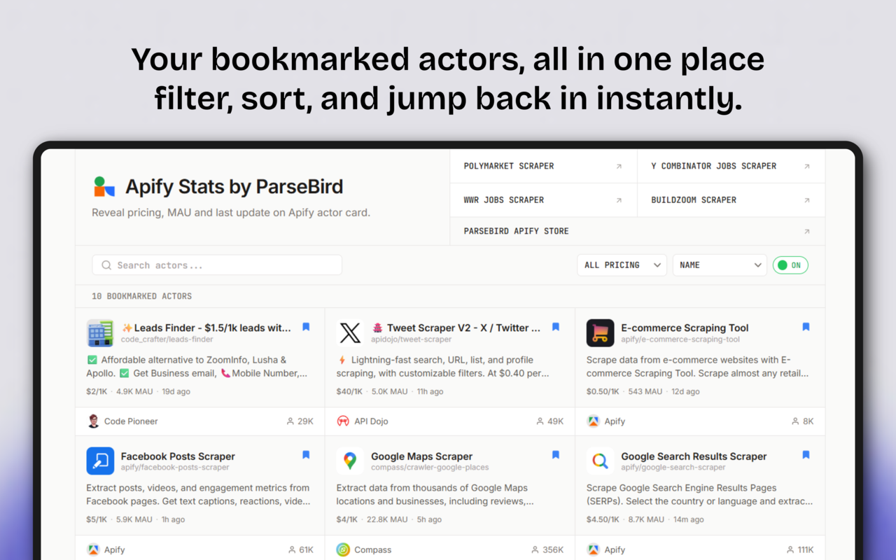 Apify Stats by ParseBird gallery image