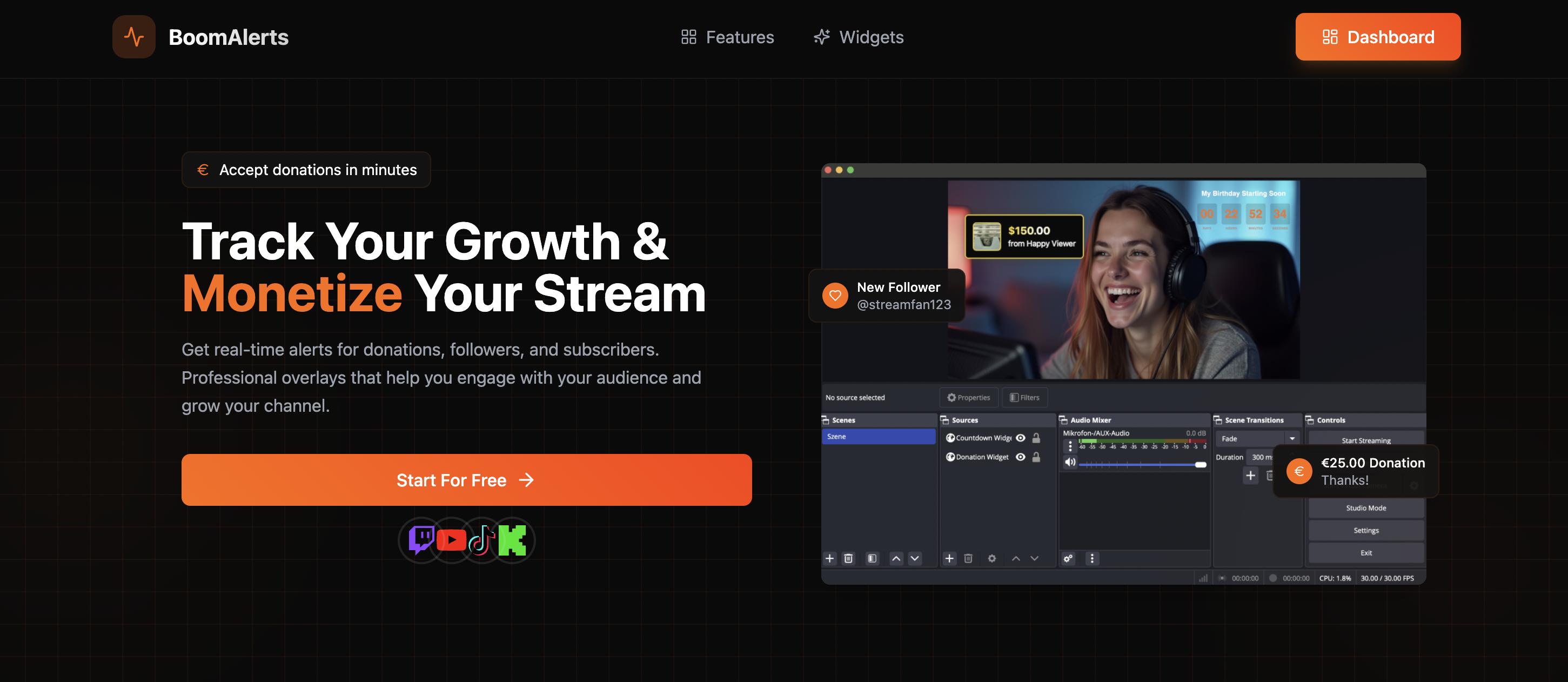 BoomAlerts.com - Пользовательские оповещения по потоку для Twitch, YouTube и Kick медиа 1