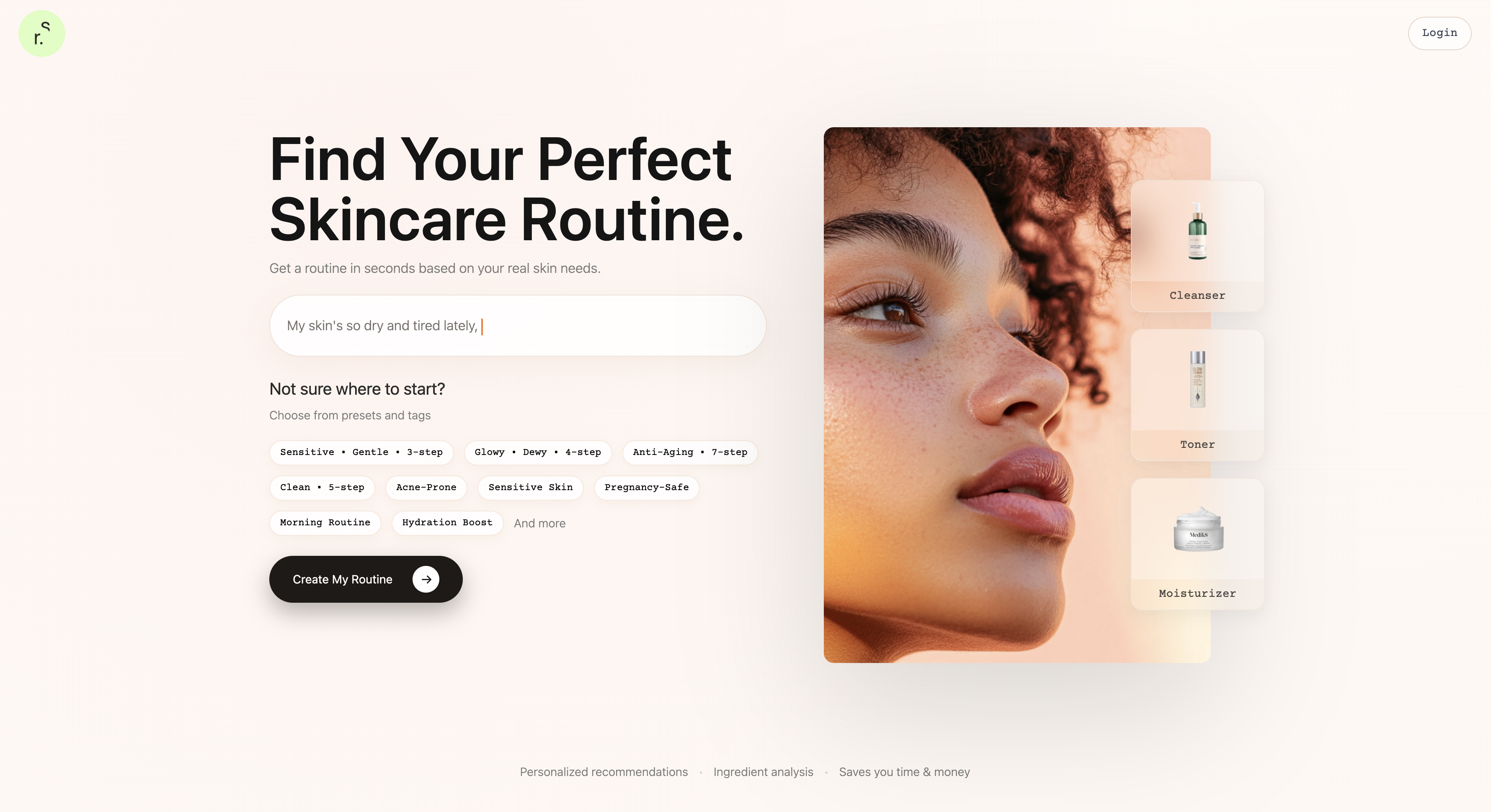 mySkinRoutine - Main screenshot showing features and interface