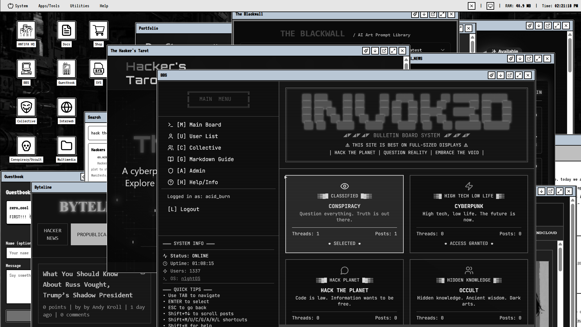 n1ghtOS - Main screenshot showing features and interface