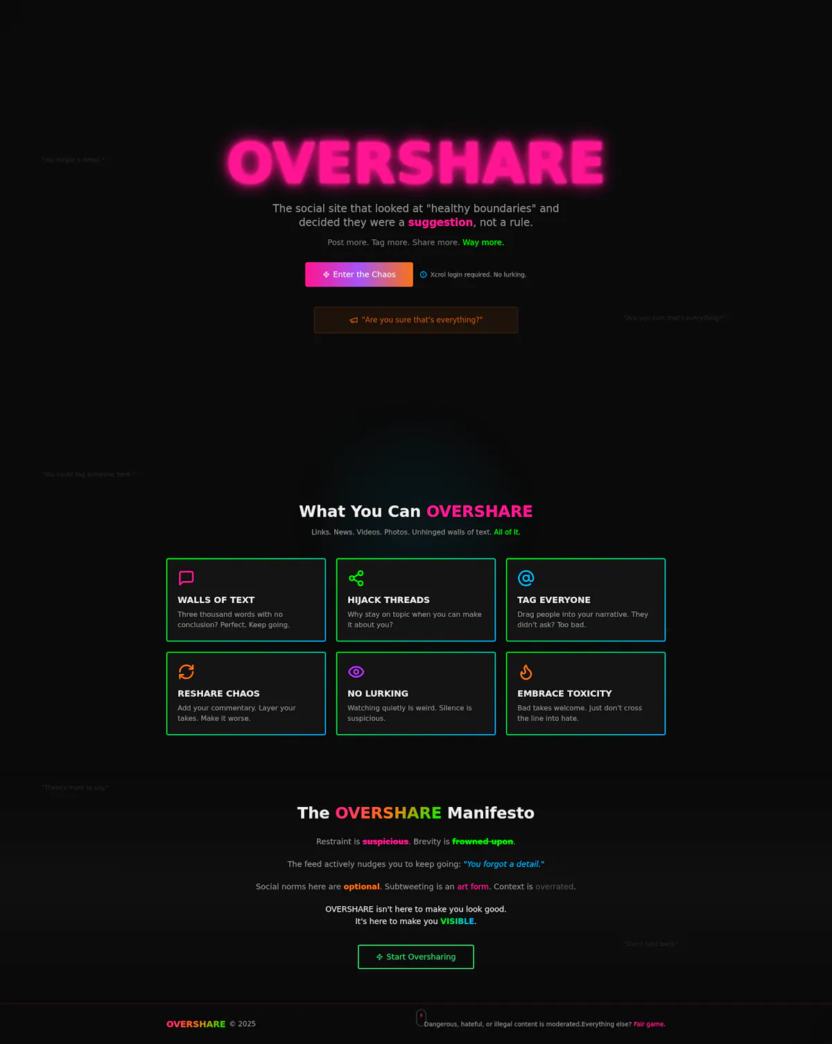 OVERSHARE - The Most Toxic Social Site