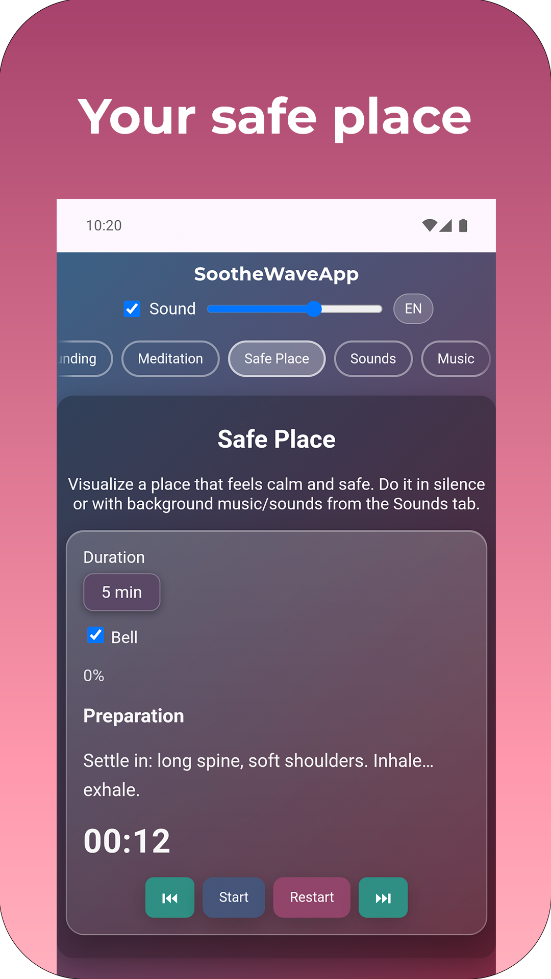 Media Soothewaveapp - Bernafas, menetap, tidur - meditasi berpandu dengan TTS 5