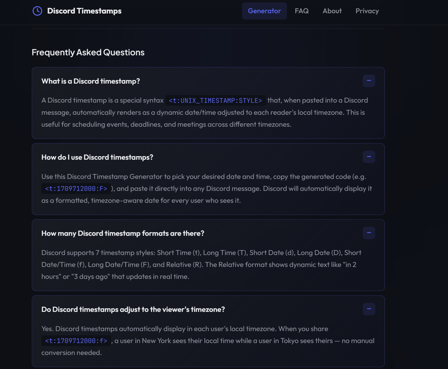 Discord Timestamp Generator - Screenshot 3 showing product features and functionality